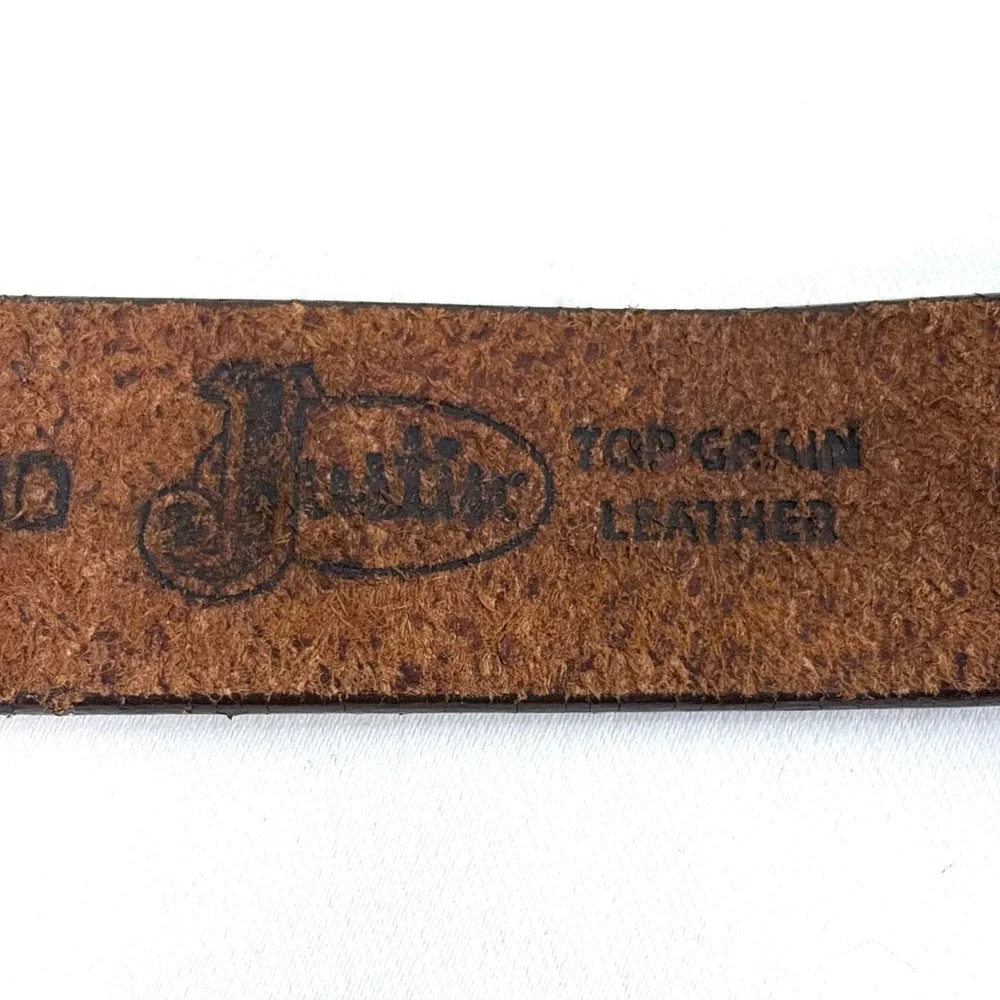 Justin Belt Brown Floral Embossed Top Grain Leather Western Made in USA 24 81980